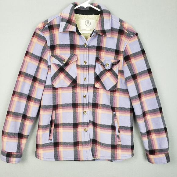 SAGE Collective Women's S Fuzzy Lined Plaid Shacket Purple Western Fall Casual - Picture 1 of 11